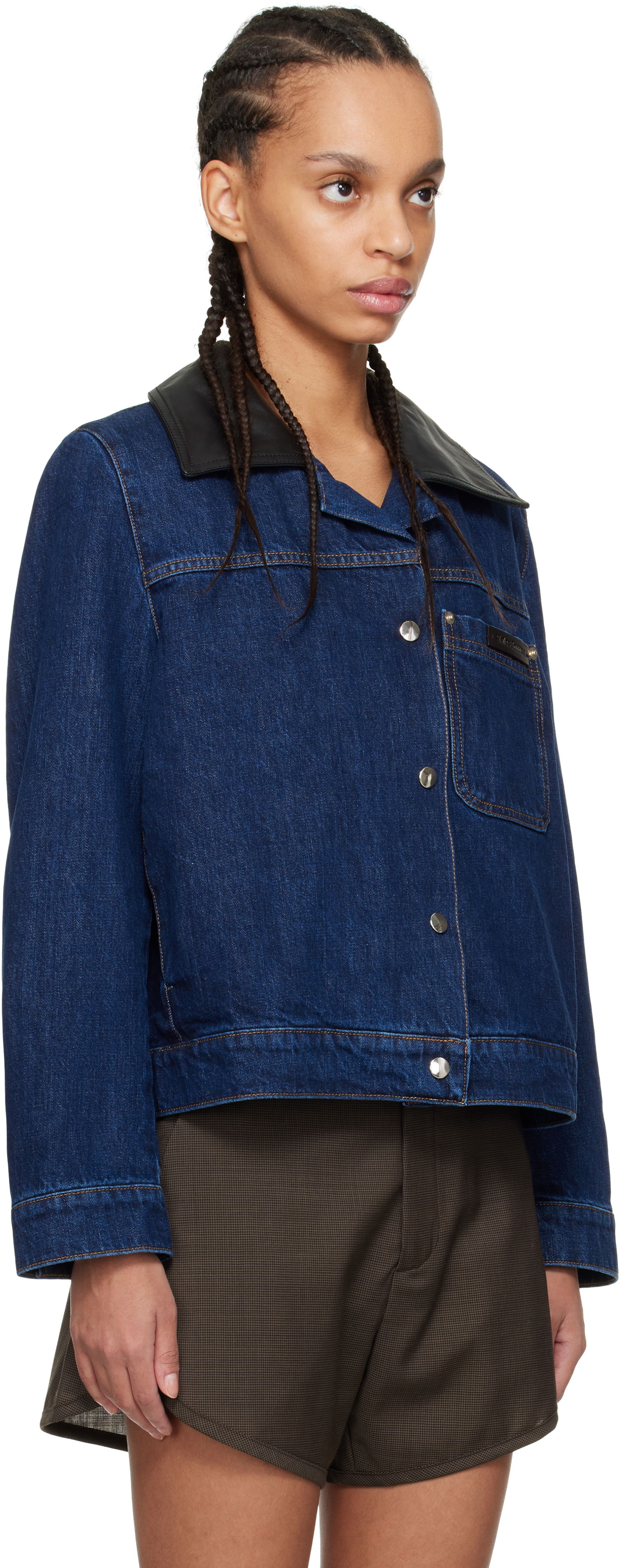 Bunda Wales Bonner Wales Bonner Denim Jacket with Faux Leather Collar Modrá | WS25DE14-DE01-599, 1