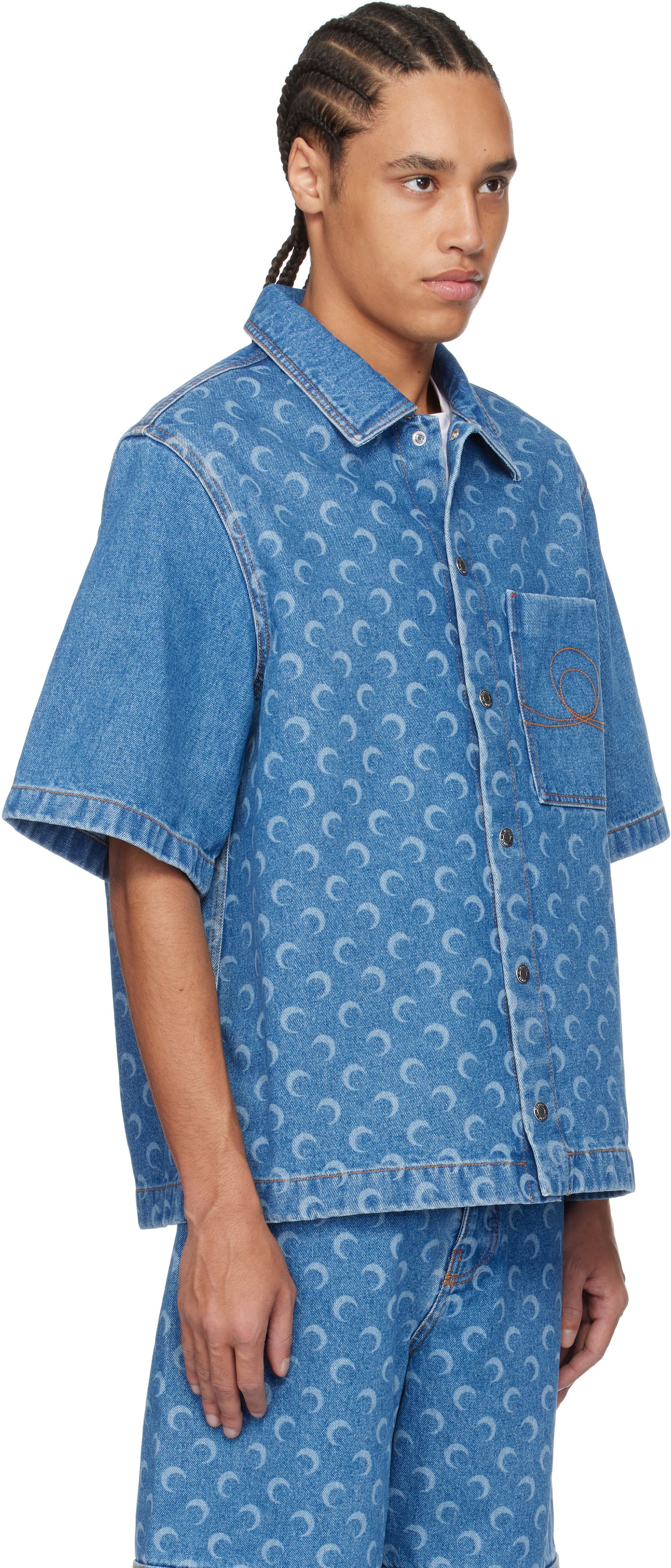 Košeľa Marine Serre Marine Serre Moon Laser Workwear Denim Shirt Modrá | MSI017A CDEN0002, 1