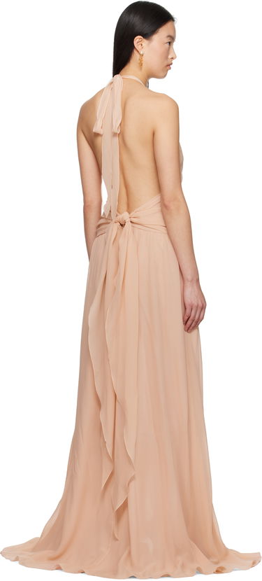 Šaty Blumarine Blumarine Georgette Maxi Dress with Ruffle Detail Béžová | P522A568A, 2