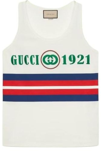 Tielko Gucci Cotton Tank Top with Logo Print Biela | 688411-XJD5U-9131