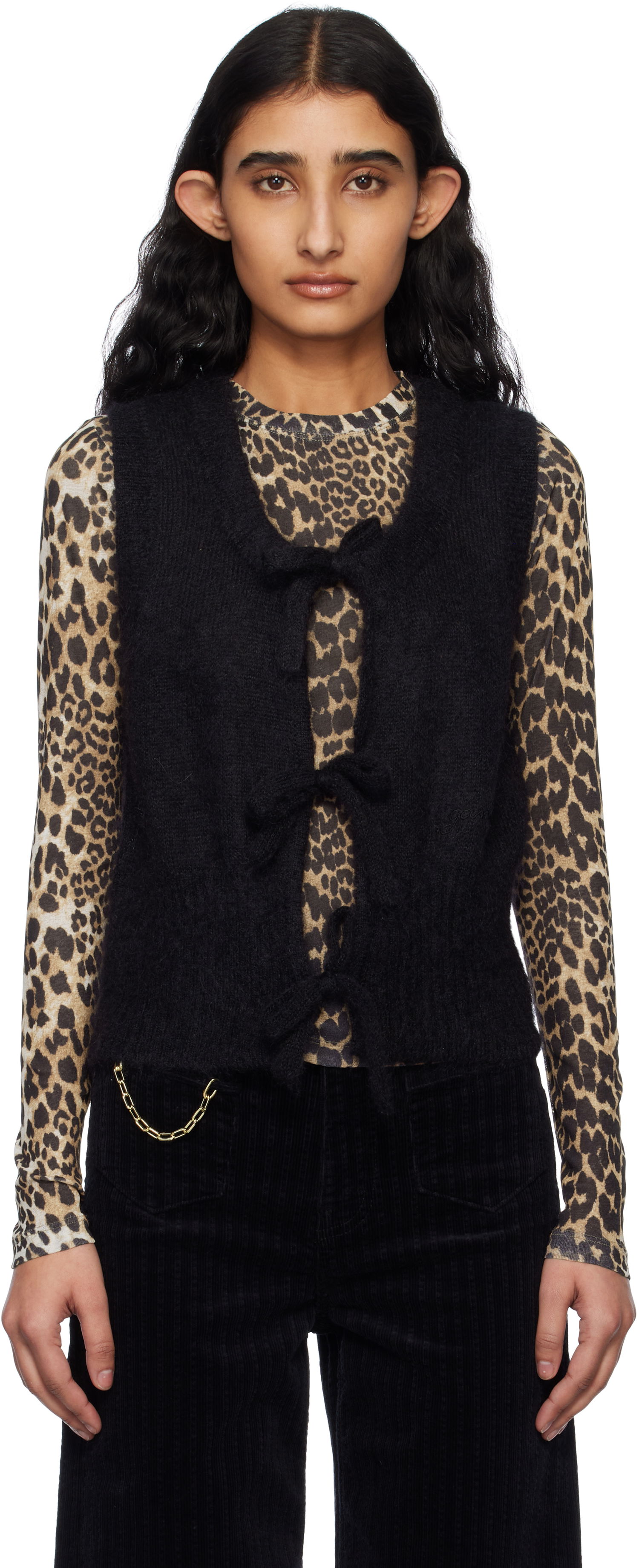 Sveter GANNI Ganni Tie-Front Knit Vest Čierna | K2514, 0