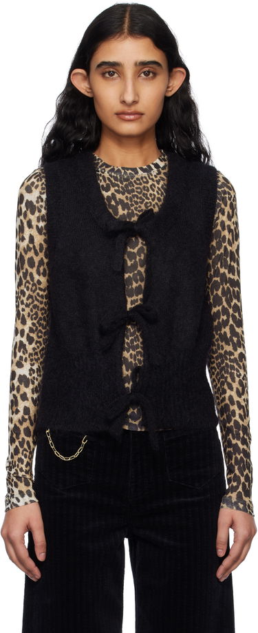Sveter GANNI Ganni Tie-Front Knit Vest Čierna | K2514, 0