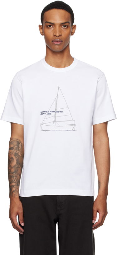 Tričko NORSE PROJECTS Norse Projects Holger Organic Boat Print T-Shirt Biela | N01-0677, 0