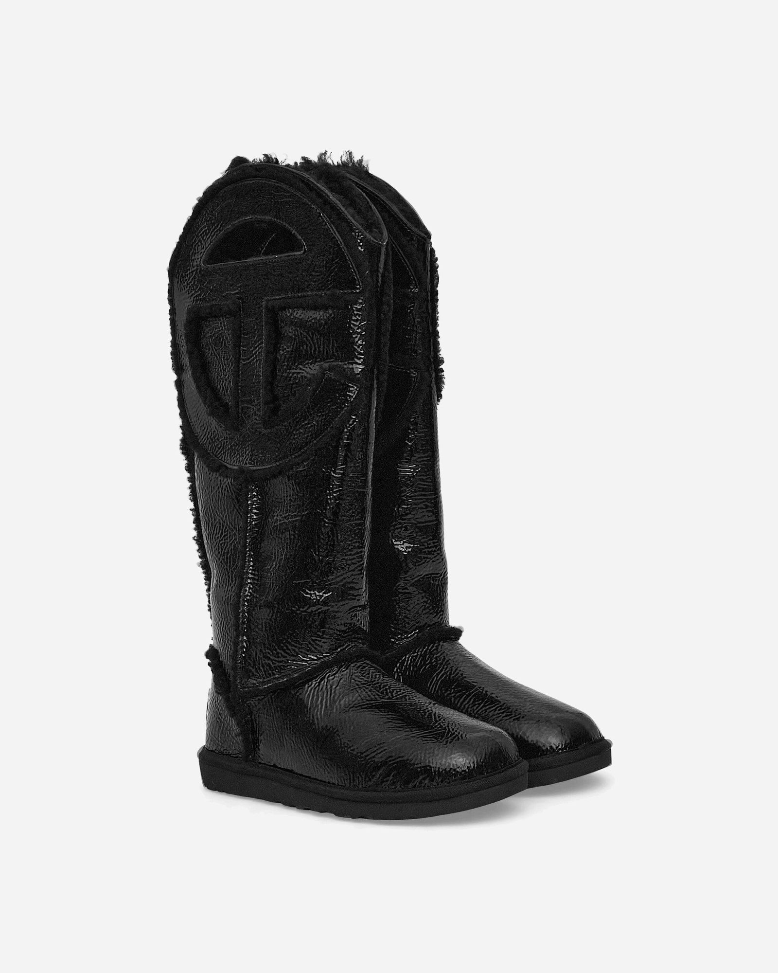 Telfar Logo Tall Crinkle Leather Boots Black