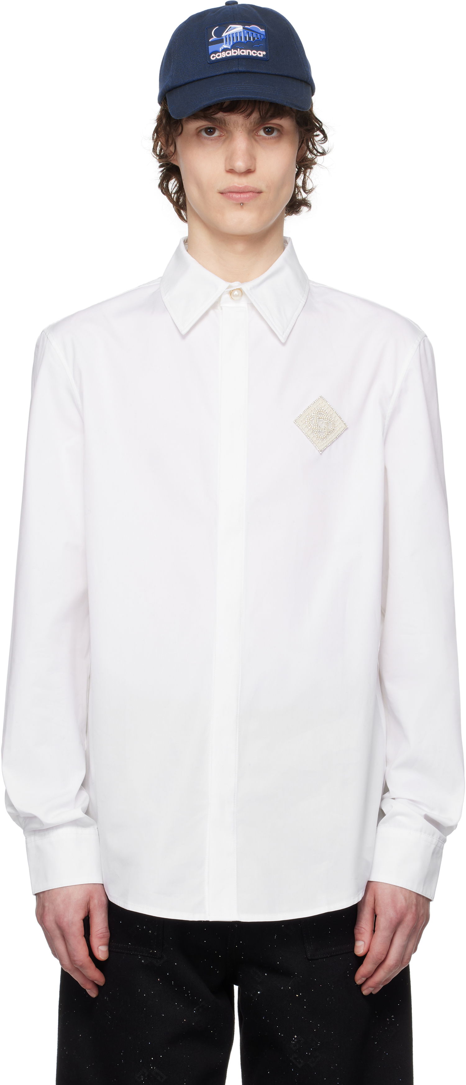 Košeľa Casablanca Casablanca Pearl Diamond Patch Cotton Shirt Biela | MPS25-SH-139-01, 0