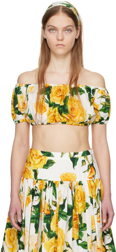 Crop Top Dolce & Gabbana Dolce&Gabbana Floral Off-The-Shoulder Crop Top Biela | F755RT HS5NK, 0