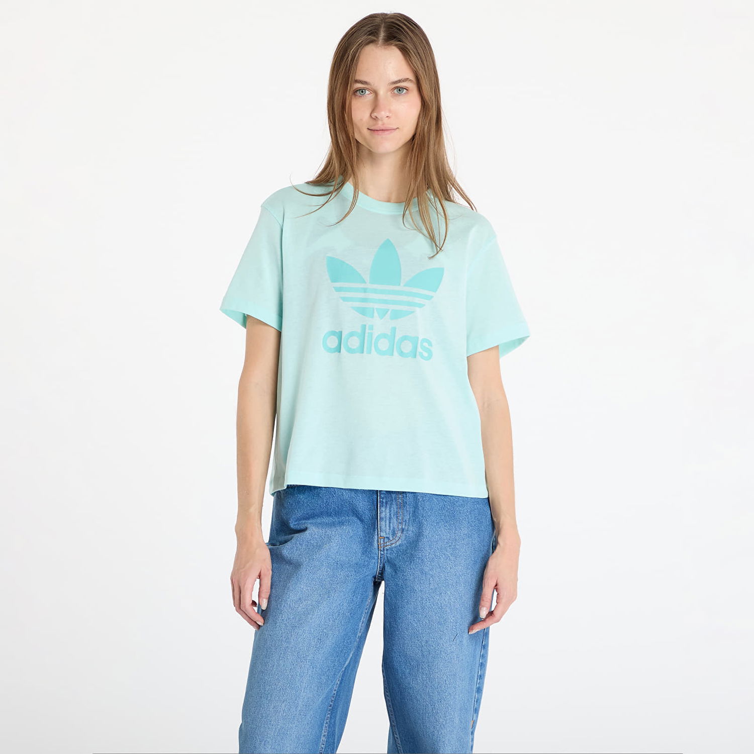 Tričko adidas Originals Adicolor Trefoil Boxy T-Shirt Tyrkysová | JD3142, 0