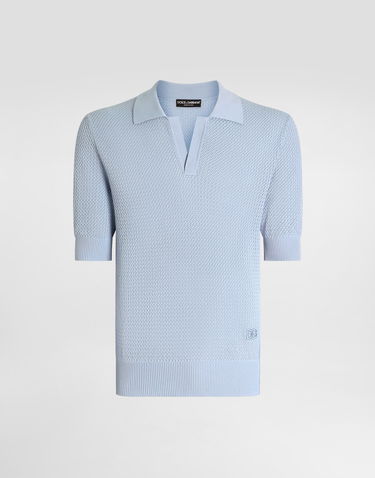 Polo tričko Dolce & Gabbana Dolce & Gabbana Micro-pattern Cotton Polo Shirt Modrá | GXZ73ZJBCGWB1932, 0