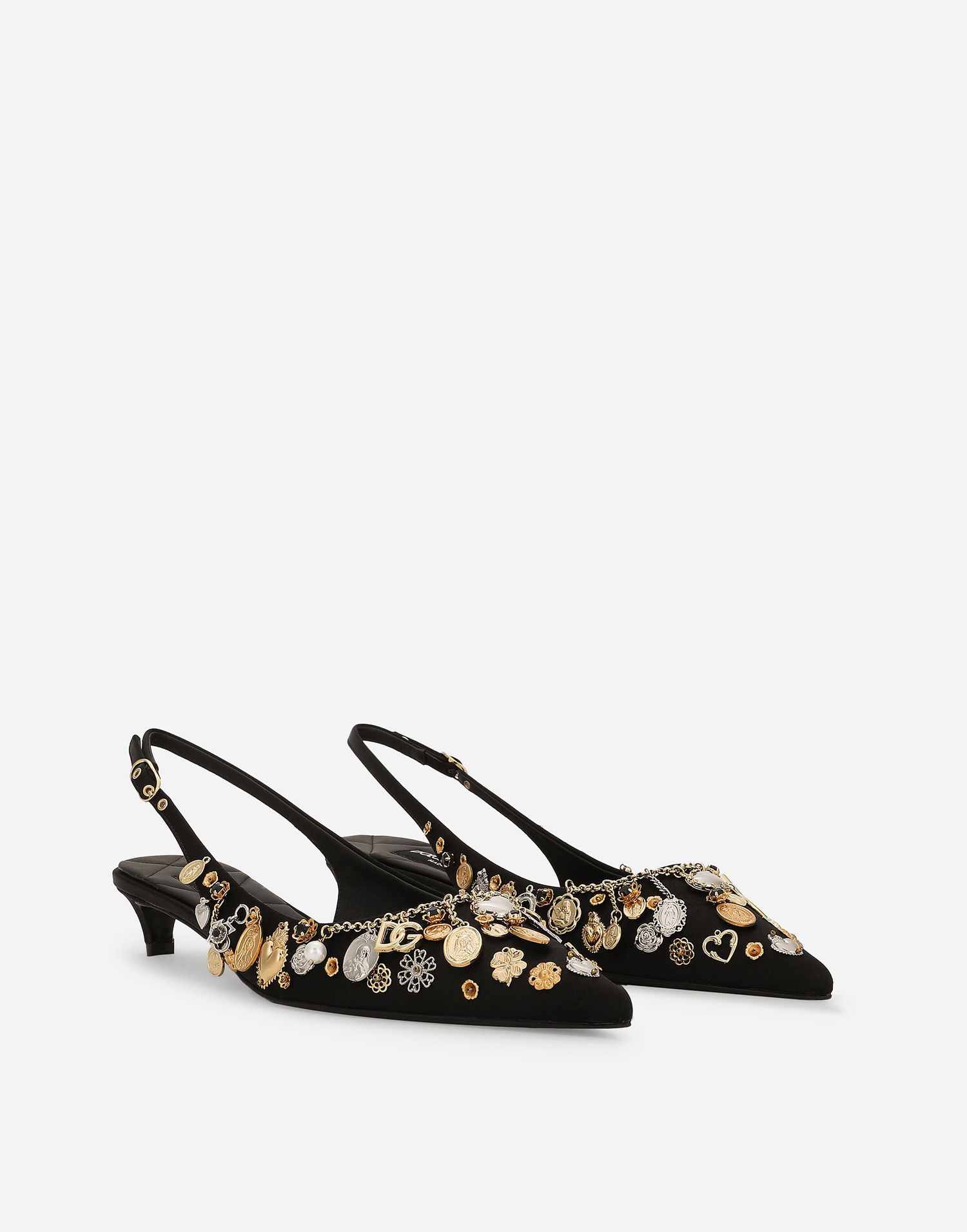 Doplnky Dolce & Gabbana Dolce & Gabbana Satin Embroidered Slingbacks Čierna | CG0801AW1158M691, 1