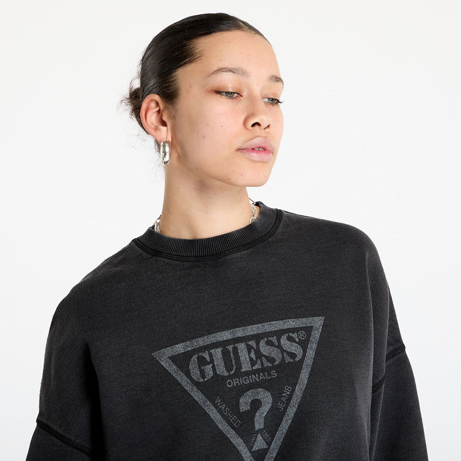 Sveter GUESS Guess Originals Vintage Triangle Sweatshirt Čierna | W5RQ14K68I1-JTMU, 1