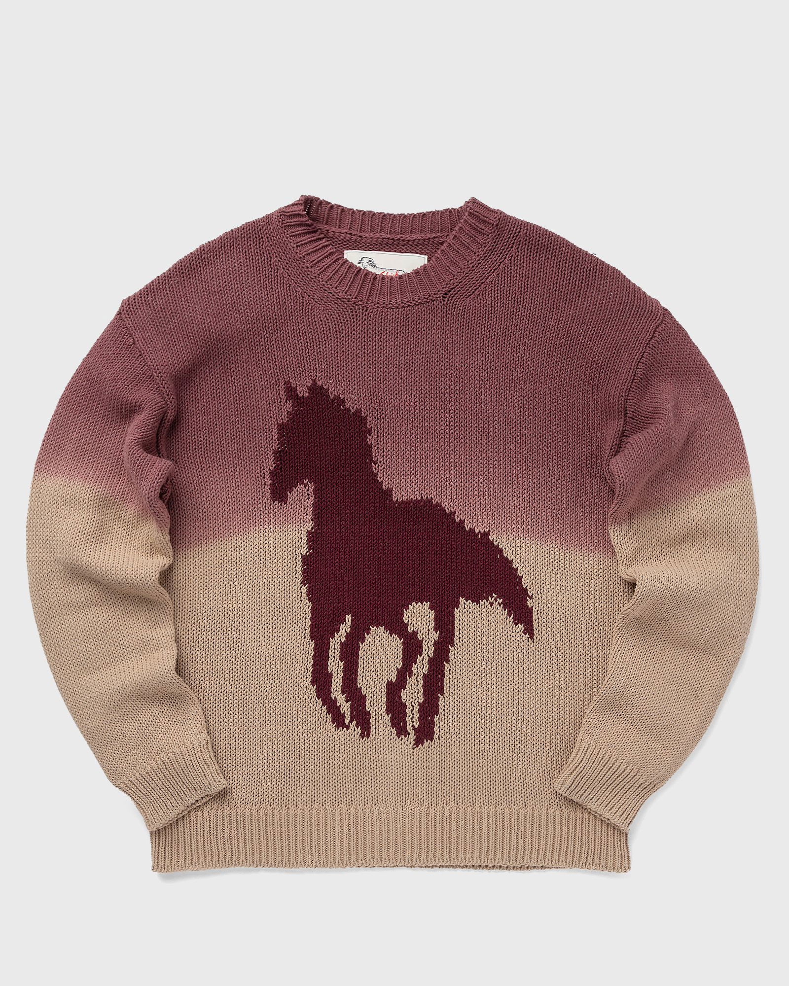 Brown And Red Horse Gradient Knit Pullover Sweater