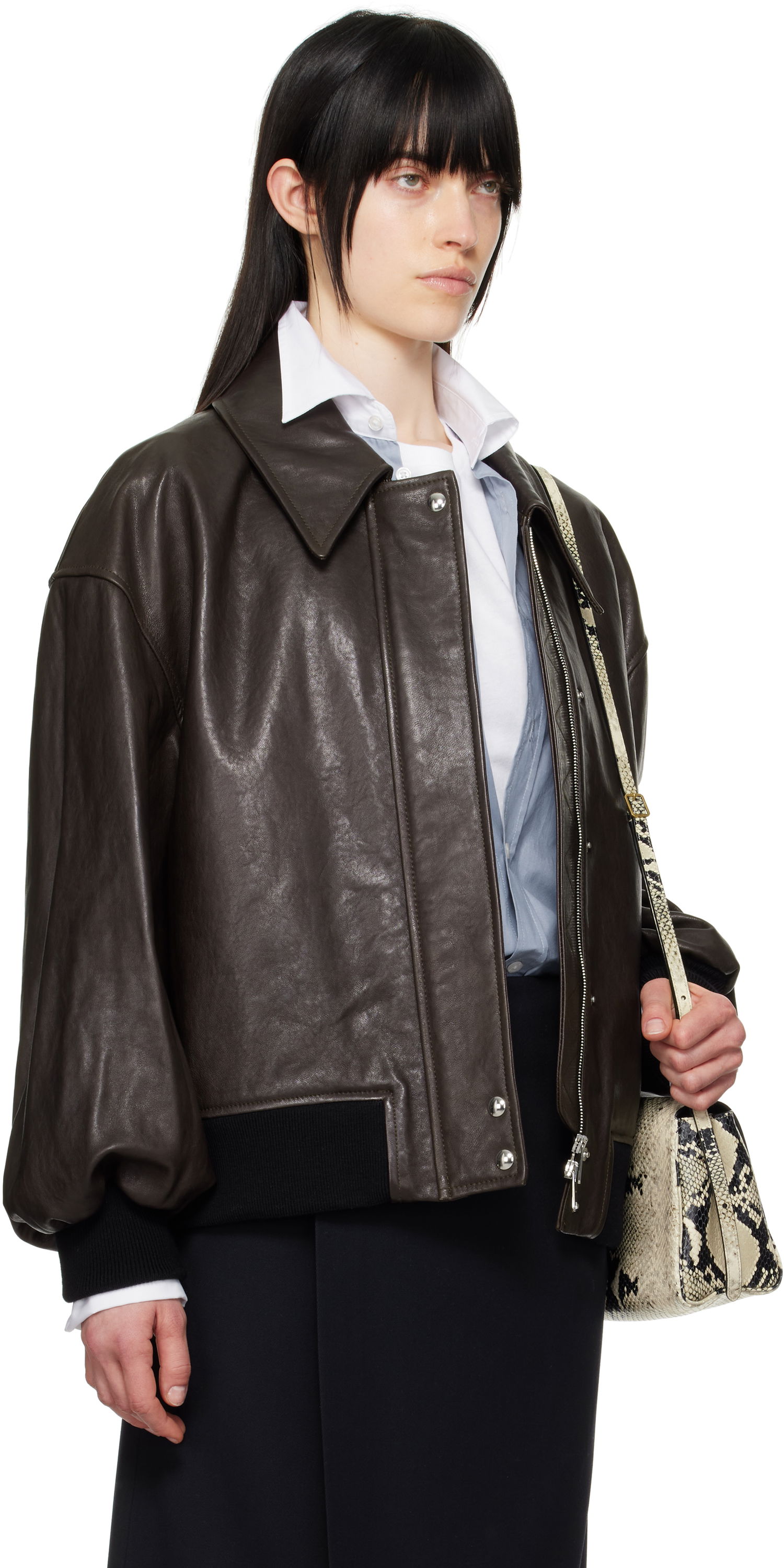 Bomber bunda Khaite Khaite Shelman Leather Jacket Hnedá | 6166729, 1