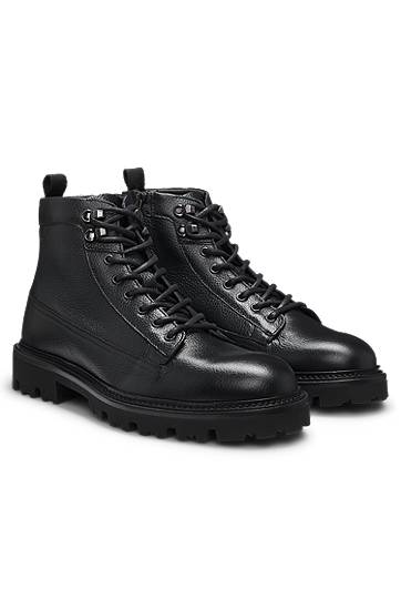 Tenisky a topánky BOSS Grained-leather half boots with hiking-style laces Čierna | 50552581
