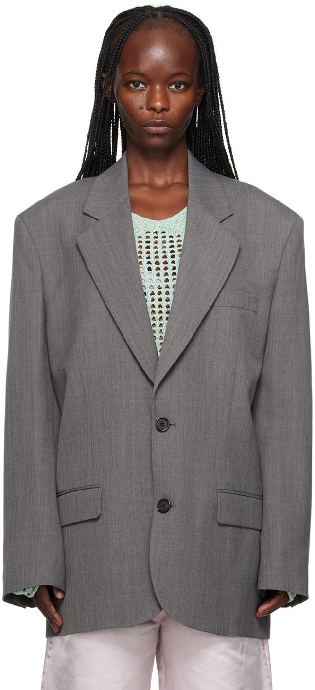 Kabáty Acne Studios Single-Breasted Blazer Šedá | BH0180-, 0