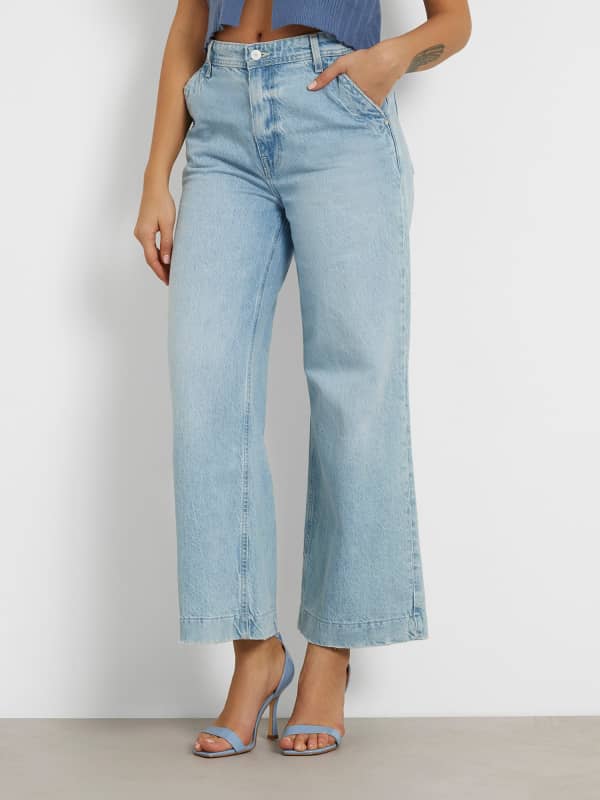 Nohavice GUESS Dakota Wide Leg Denim Pant Modrá | W4GA77D5B66, 0