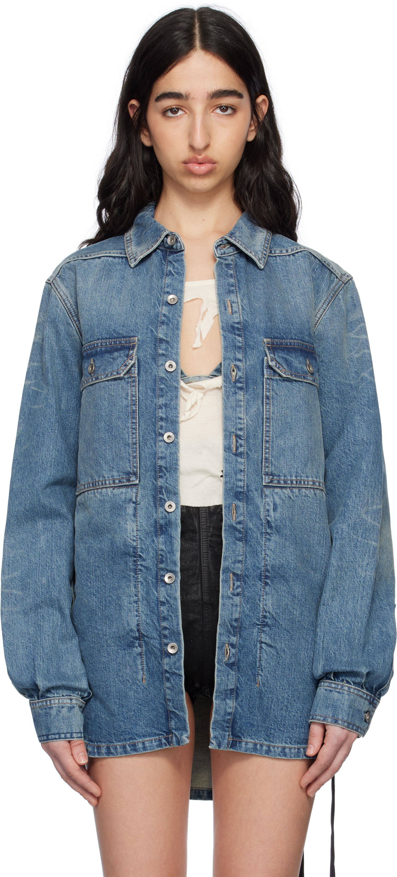 Košeľa Rick Owens Rick Owens DRKSHDW Hollywood Denim Overshirt Modrá | DS01E3705 DWB, 0