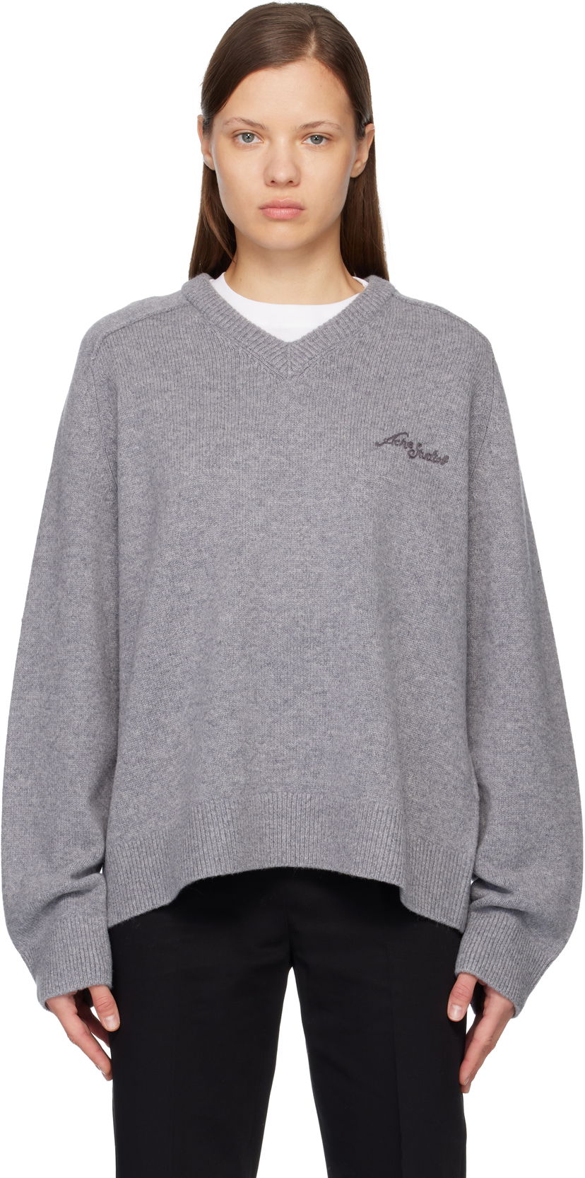 Sveter Acne Studios Wool V-Neck Sweater Šedá | B60384-