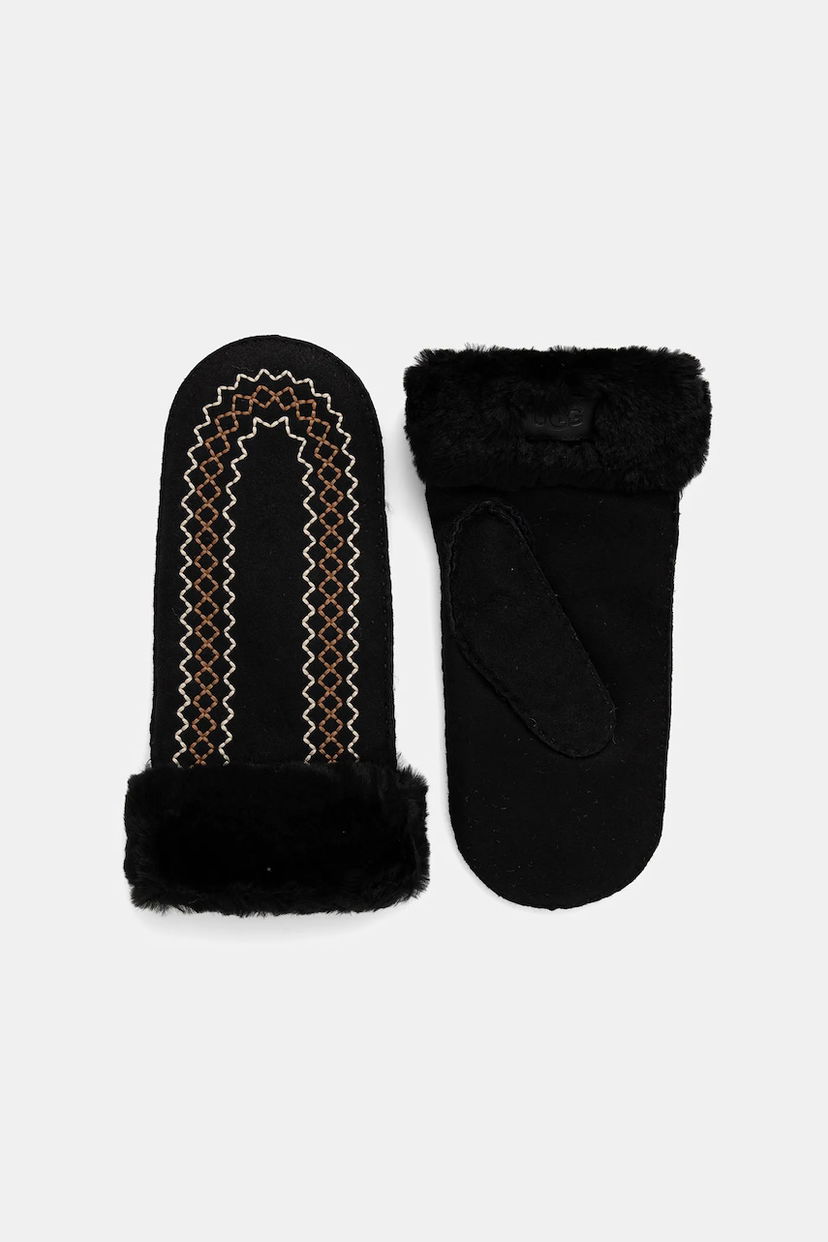 Rukavice UGG Embroidered Suede Mittens with Fur Cuffs Čierna | 100907