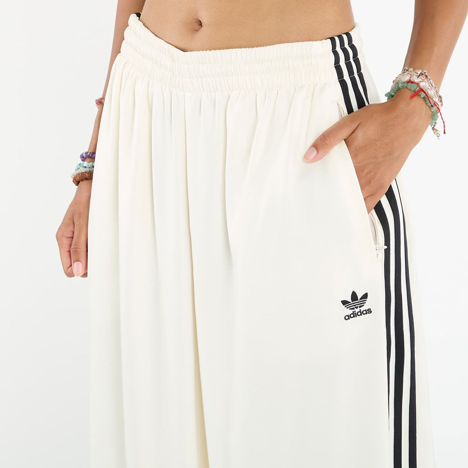 Nohavice adidas Originals Adicolor Satin Wide Leg Track Pants Biela | KD2542, 1