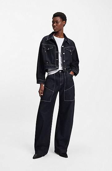 Bunda BOSS Regular-fit trucker jacket in rinse-washed denim Modrá | 50552464, 1