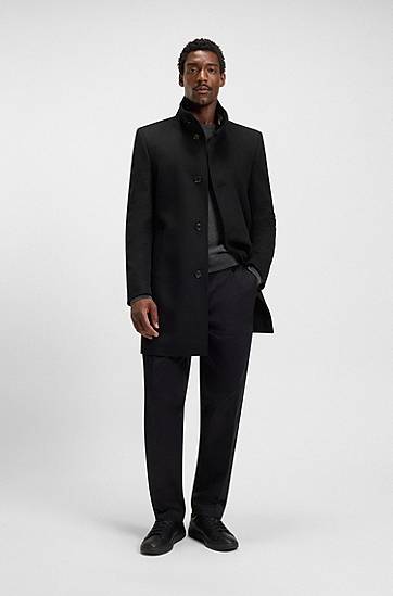Kabáty BOSS Slim-fit Stand-collar Coat in Wool and Cashmere Čierna | 50551078, 1