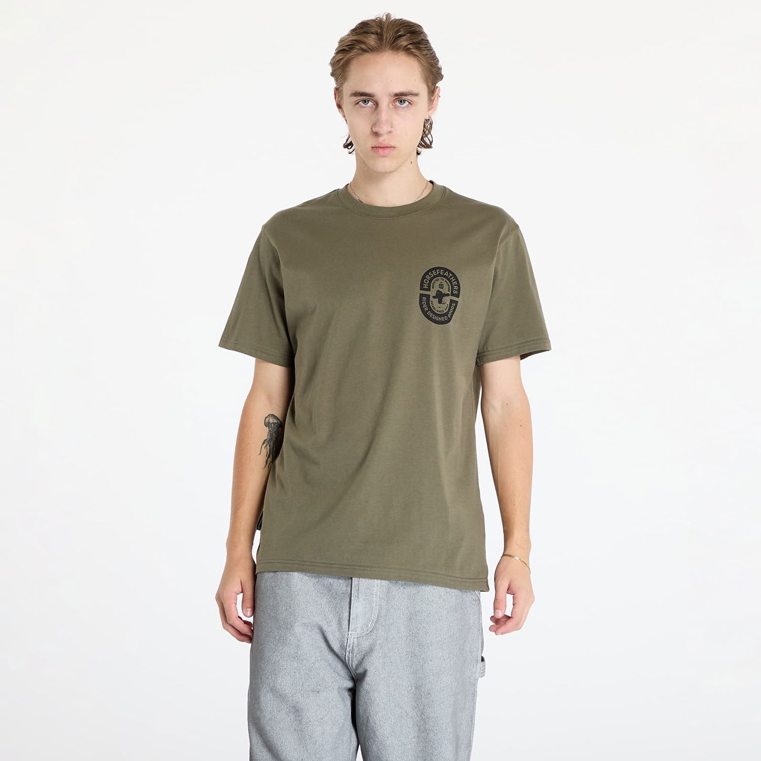 Tričko Horsefeathers Powder Badge II T-Shirt Burnt Olive M Béžová | SM1359B, 0