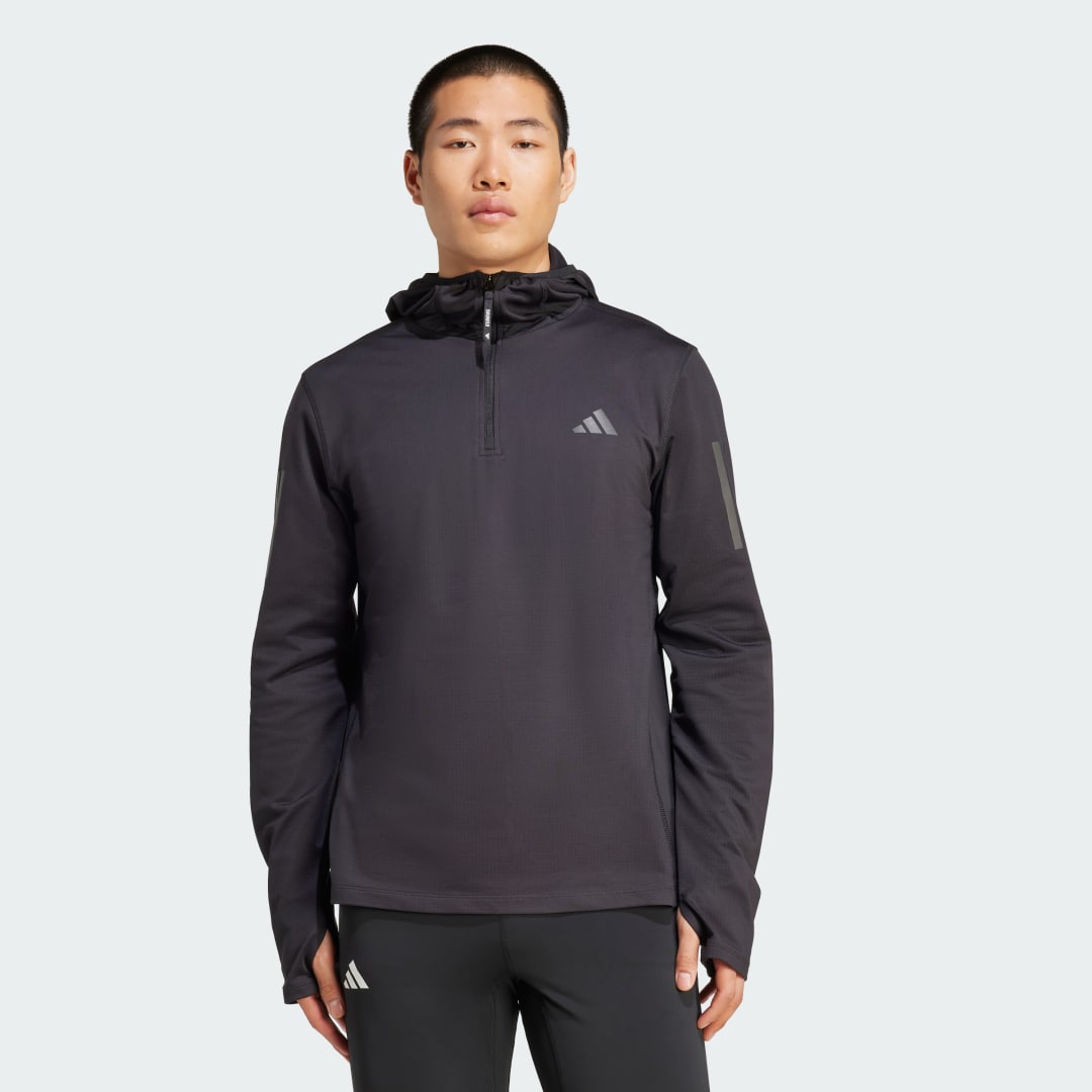 Mikina adidas Performance Own The Run Winterized Hooded 1/2 Zip Sweatshirt Čierna | JN6378, 0