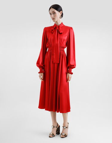 Šaty Dolce & Gabbana Dolce & Gabbana Satin Shirt Dress with Tie Červená | F6TKRTFU1AUR0026, 1