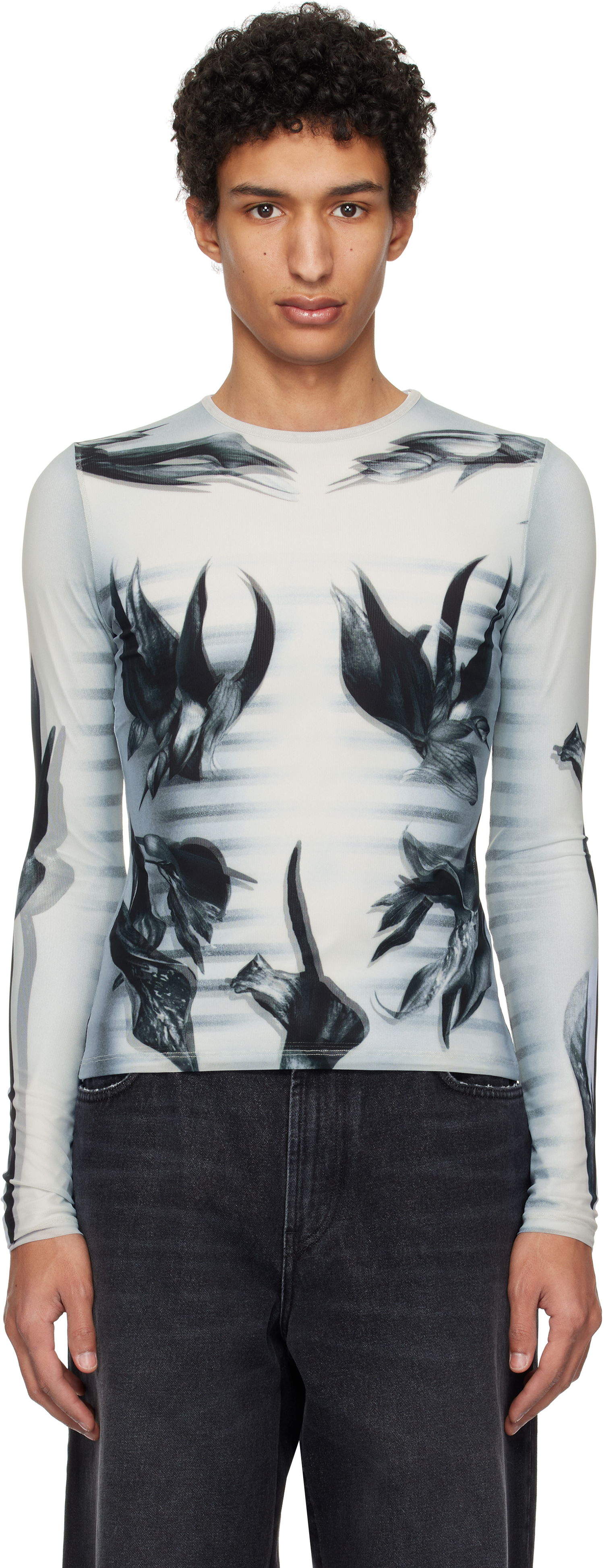 Tričko Jean Paul Gaultier Jean Paul Gaultier Flower Body Morphing Long Sleeve T-Shirt Biela | 25/33-F-TO264-T581-010200, 0