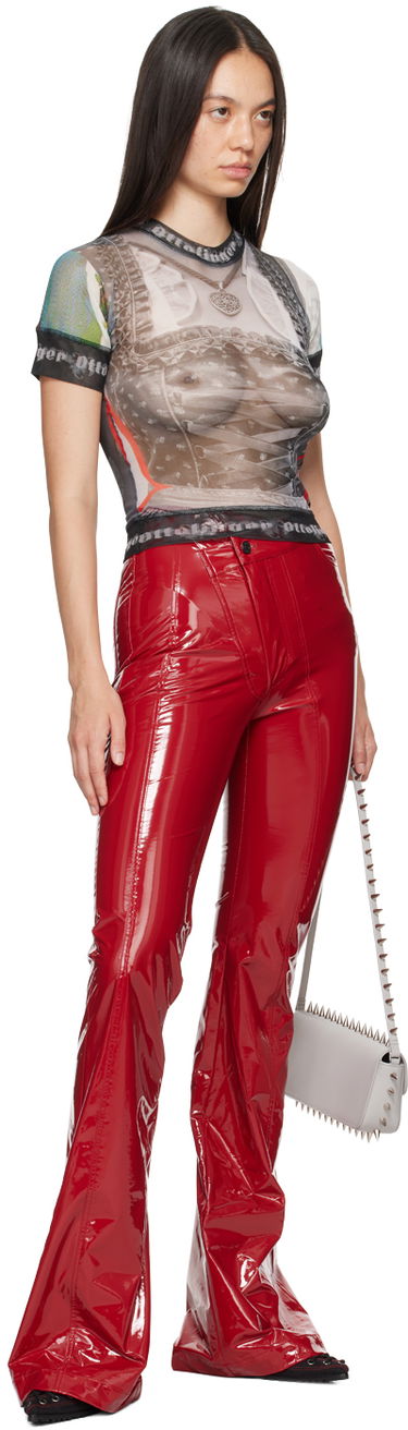 Nohavice Ottolinger Ottolinger Simple Line Faux-Leather Flare Pants Červená | 1110107221, 3