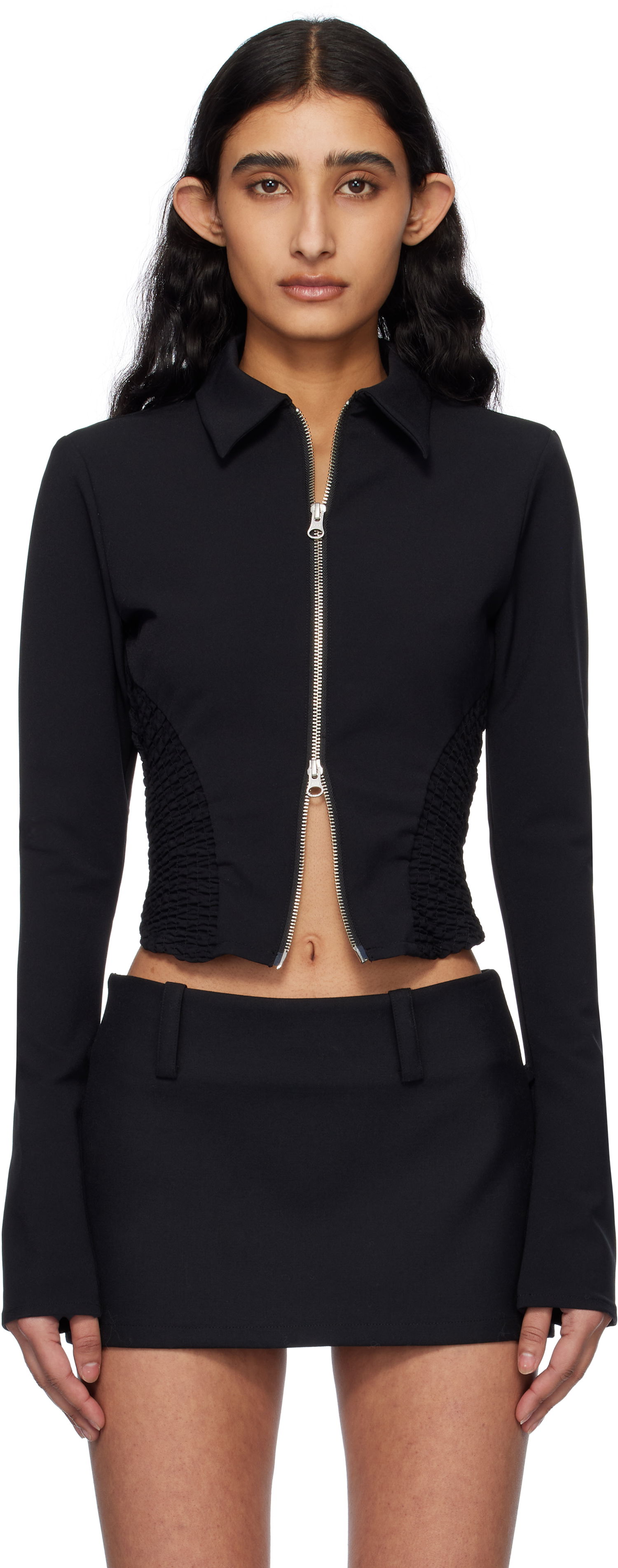 Bunda GUIZIO Guizio Apolline Smocked Cropped Jacket Čierna | S25707W015, 0