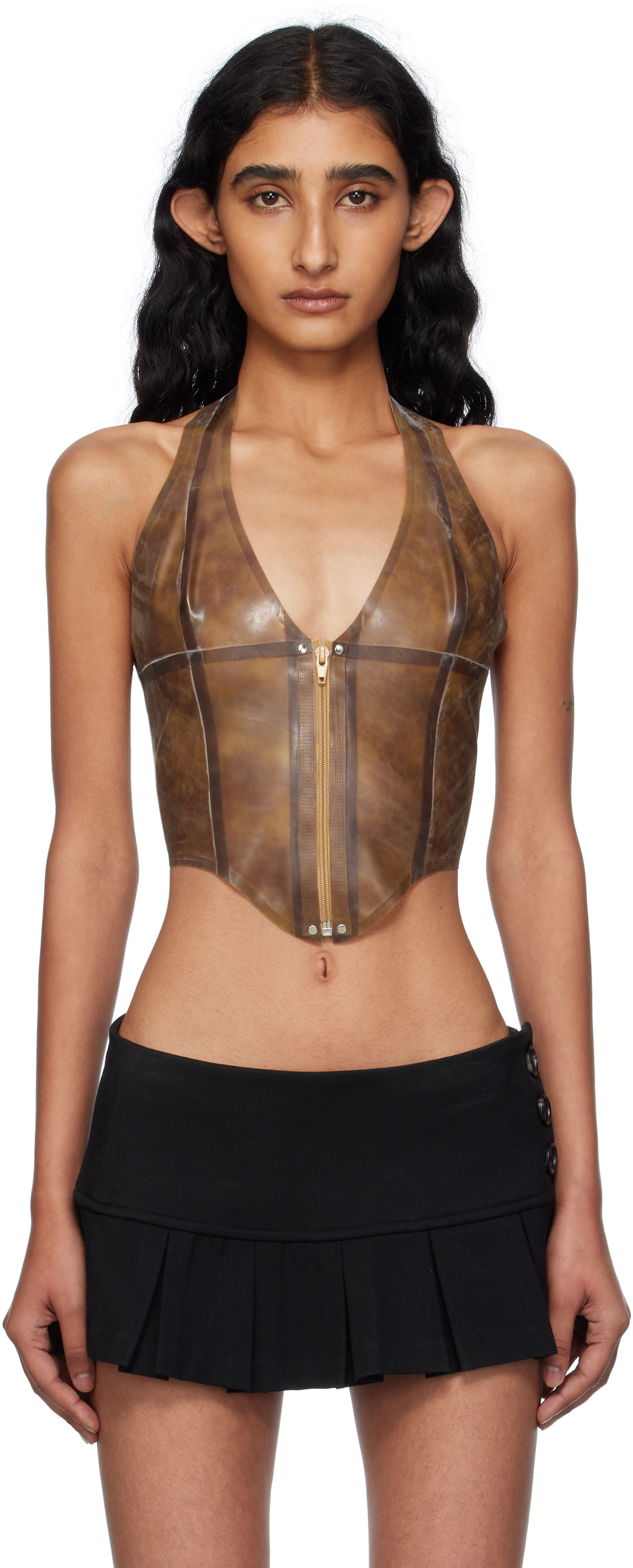 Tielko Miaou Miaou Mara Latex Halter Top Hnedá | 7048LTXLEO, 0