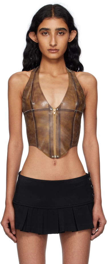 Tielko Miaou Miaou Mara Latex Halter Top Hnedá | 7048LTXLEO, 0