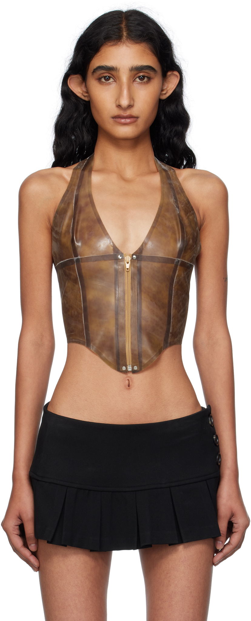 Tielko Miaou Miaou Mara Latex Halter Top Hnedá | 7048LTXLEO