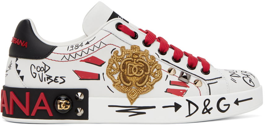 White Portofino Embroidery & Studs Sneakers