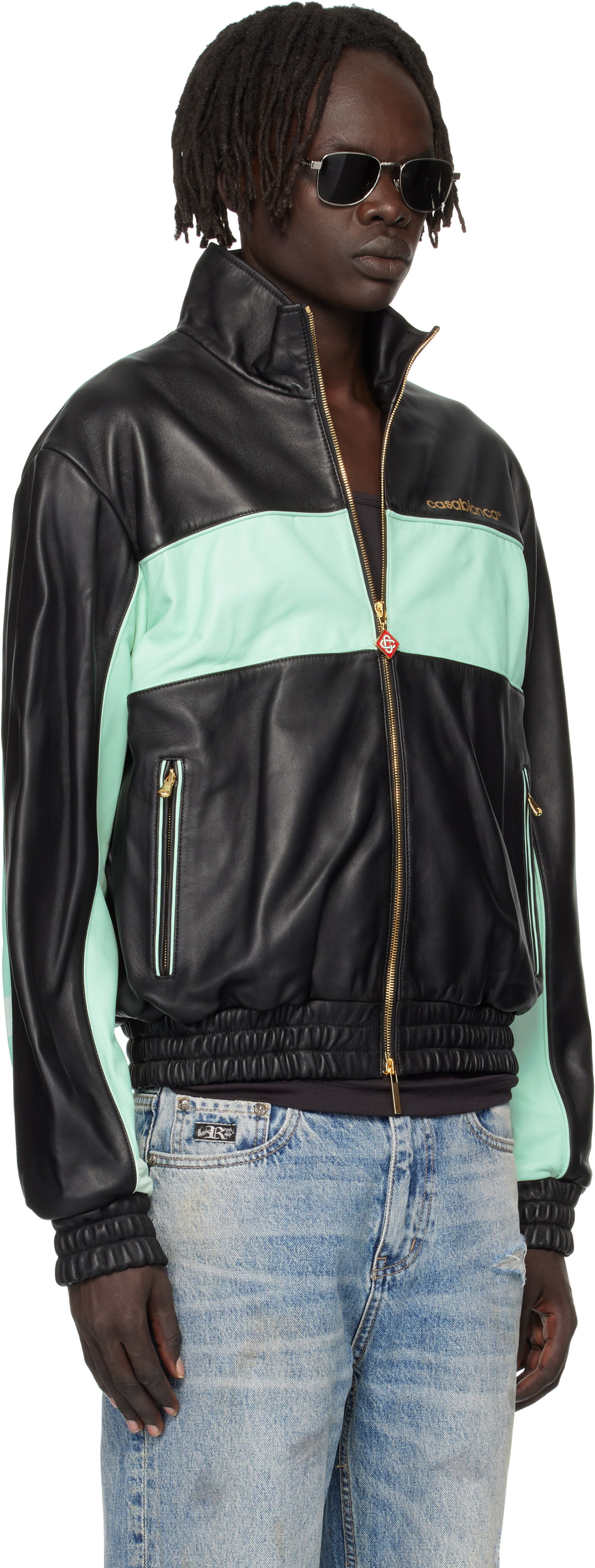 Bunda Casablanca Casablanca Track Leather Jacket Zelené | MPF25-JK-382-01, 1