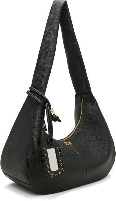 Taška cez rameno GANNI Medium Textured Hobo Shoulder Bag Čierna | A6981, 1