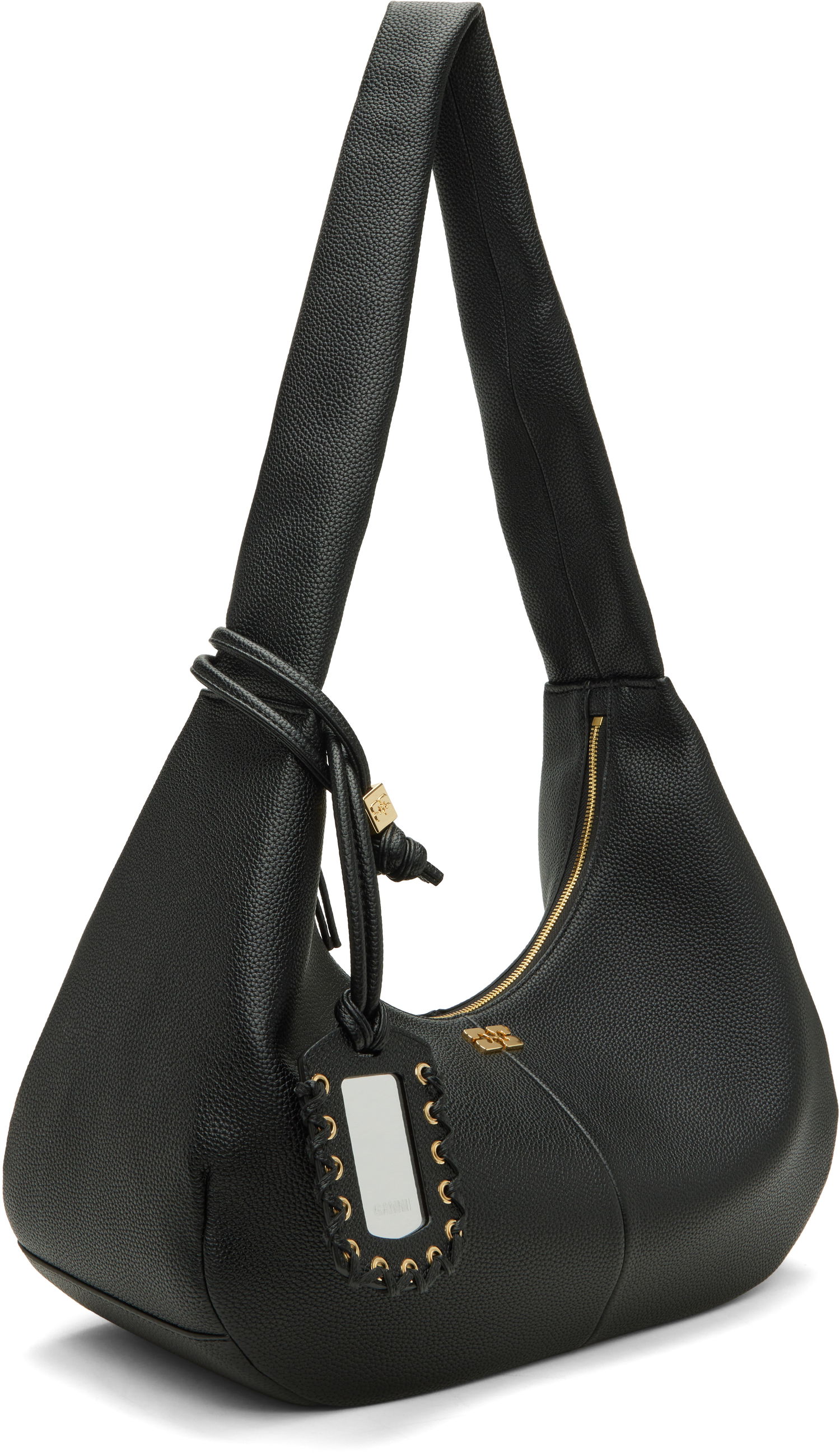 Taška cez rameno GANNI Medium Textured Hobo Shoulder Bag Čierna | A6981, 1