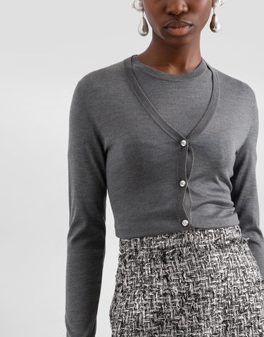 Sveter Dolce & Gabbana V-neck Cardigan With Dg Logo Embroidery Šedá | FXV78ZJBSKYN0093, 3