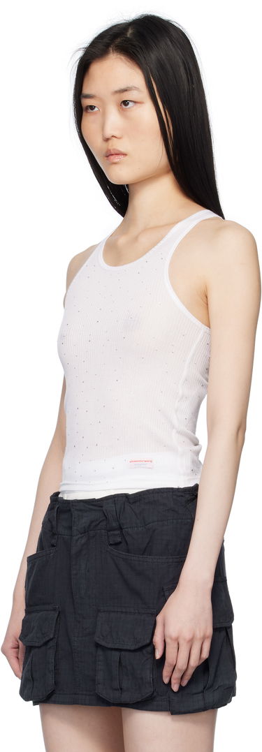 Tielko Alexander Wang White Crystal Hotfix Racer Tank Top Biela | WL001T, 3