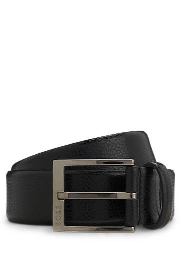 Opasok BOSS Grained Italian-leather belt with polished pin buckle Čierna | 50553210