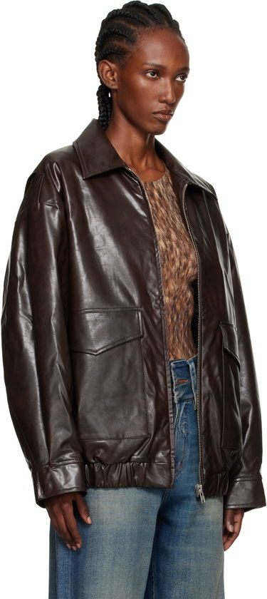 Bomber bunda Maison Margiela MM6 Maison Margiela Oversized Faux-Leather Bomber Jacket Hnedá | S52AM0325 M35465, 4