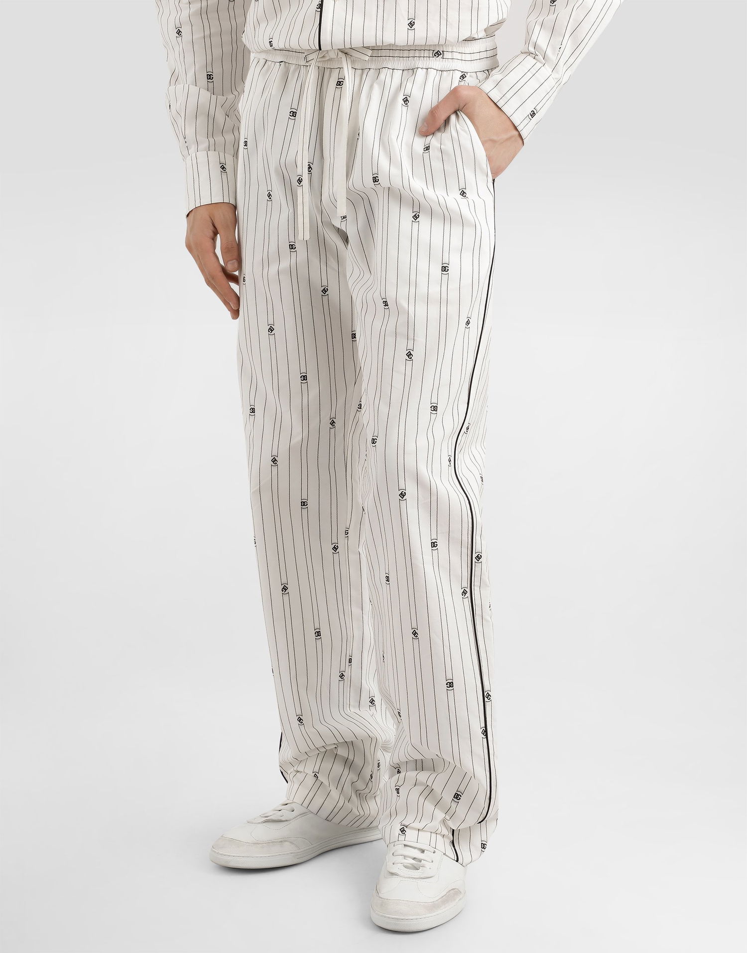 Nohavice Dolce & Gabbana Dolce & Gabbana Logo Striped Drawstring Trousers Biela | GVRMATHJMQRS8350, 1