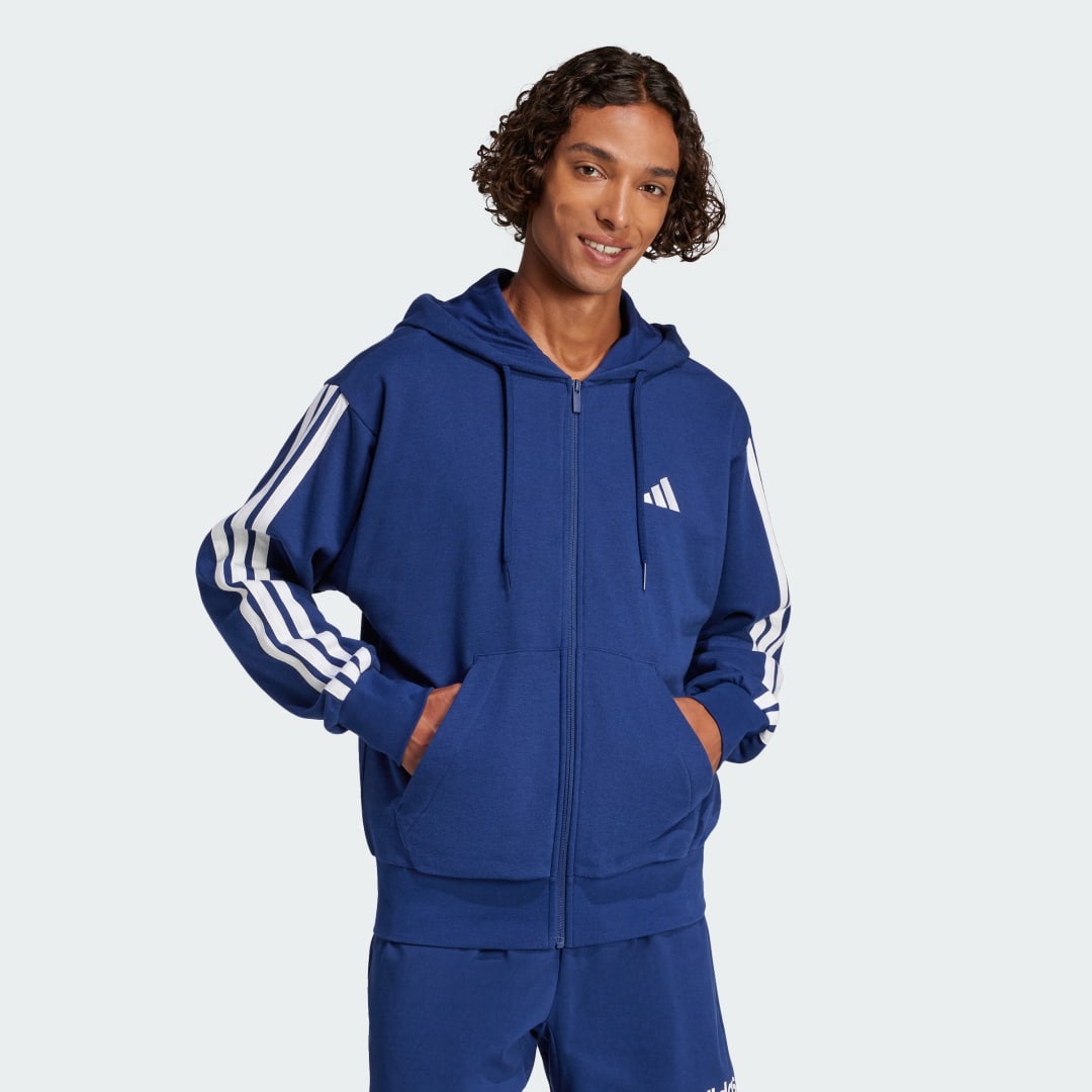 Mikina adidas Performance 3-Stripes Full-Zip Hoodie Modrá | JE6341, 0