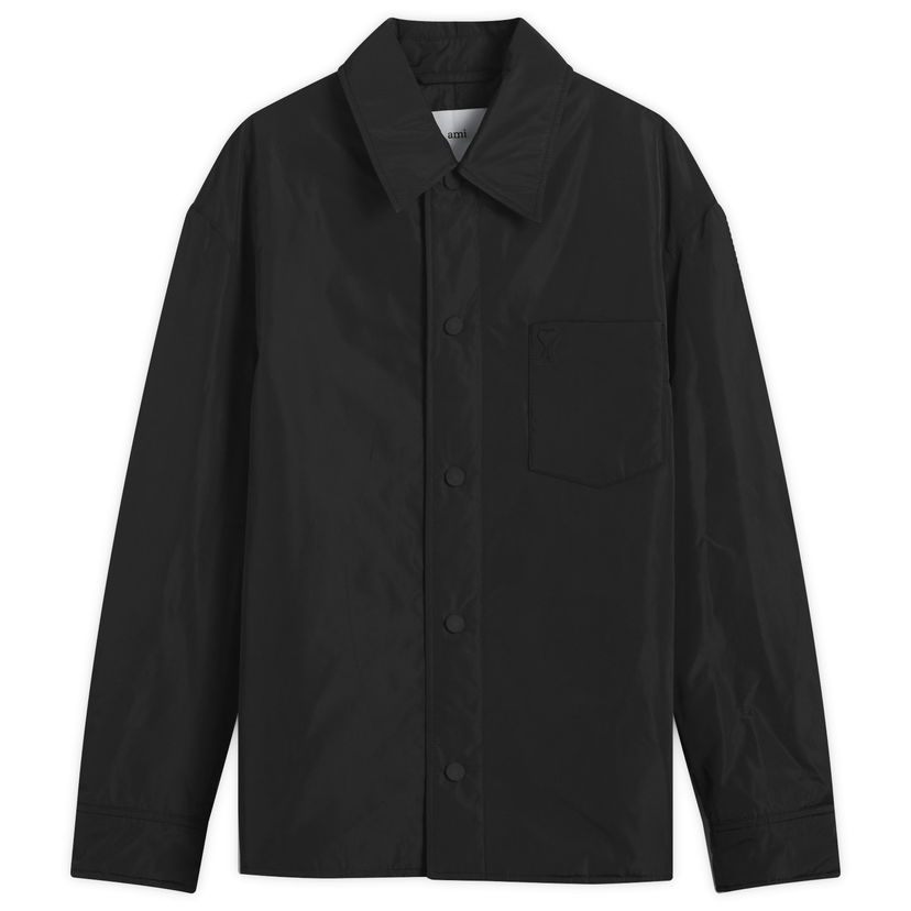 Košeľa AMI AMI Paris Men's Technical Taffetas Overshirt, Size Large Čierna | H25HJK829-PL0039-001H25