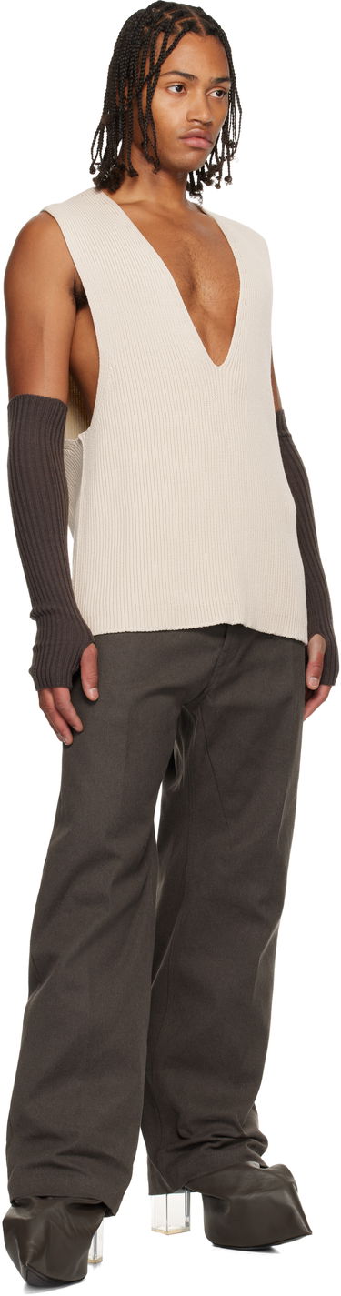 Tielko Rick Owens Concordians V-Neck Rib Knit Tank Vest Béžová | RR02E1683 KWVH, 3