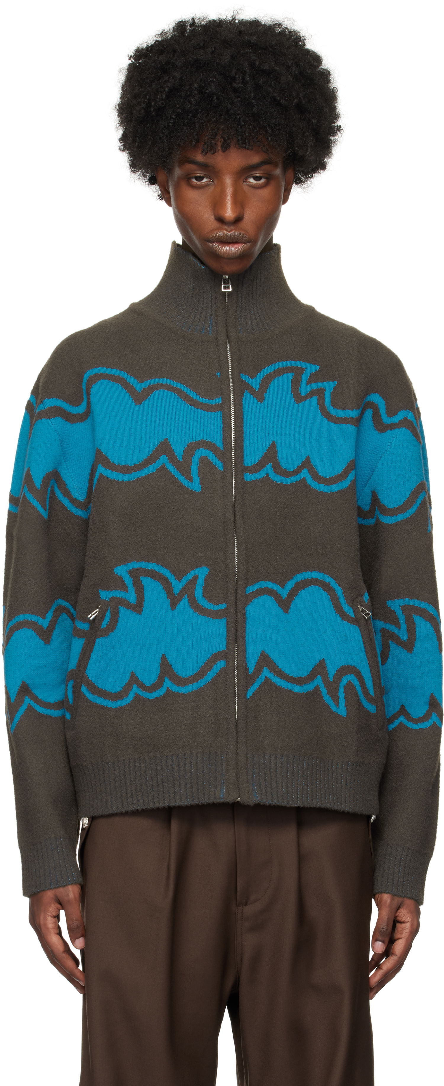 Bunda Bluemarble Zipped Jacquard Jacket Hnedá | SW37 KN18B24 BLU, 0
