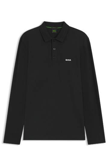 Polo tričko BOSS Long-Sleeve Cotton Pique Polo Shirt Čierna | 50536609, 0