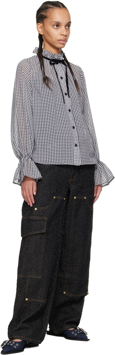 Košeľa GANNI Ganni Sheer Check Tie-Neck Blouse Biela | W0155, 3