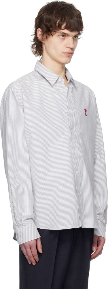 Košeľa AMI AMI Cotton Striped Button-Down Ami de Coeur Shirt Biela | USH063.CO0087, 1